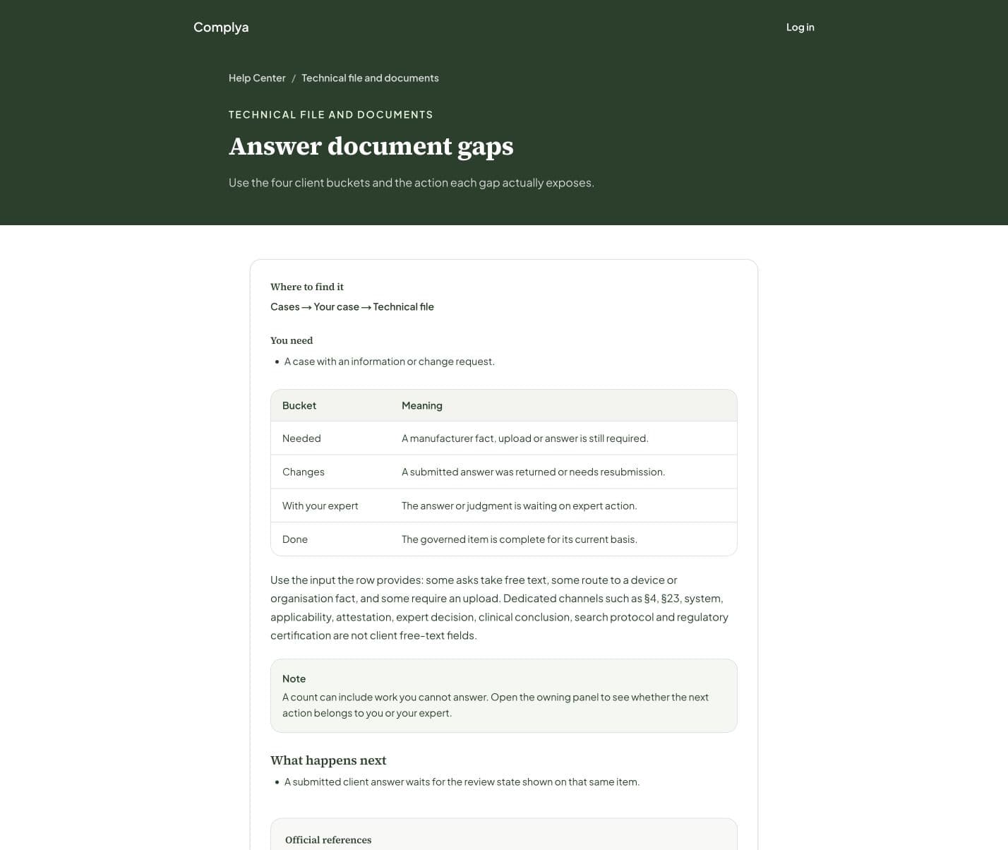 A structured Help Center article showing navigation, prerequisites, a state table and a note.